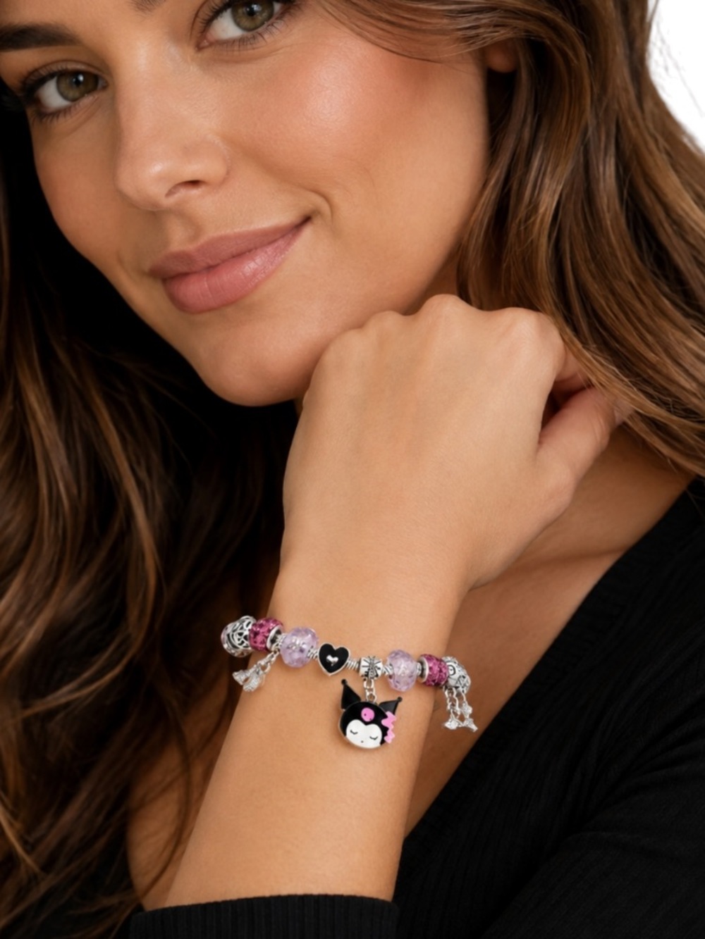 NWT Hello Kitty & Kuromi Charm Bracelet | Pink & Purple Beaded Kawaii Jewelry
